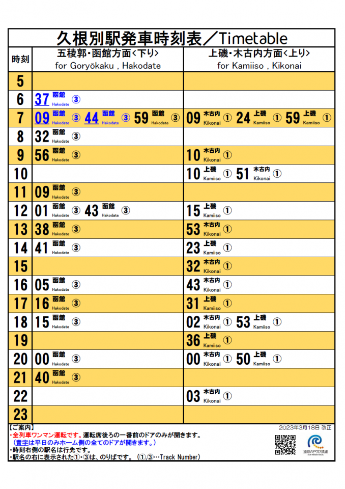 20230318駅頭時刻表_久根別